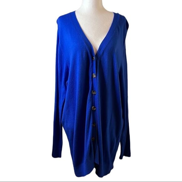 Faded Glory blue button front long sleeve V-neck cardigan light weight plus size - Picture 1 of 12